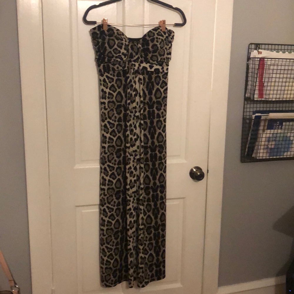 MSK strapless leopard maxi dress
